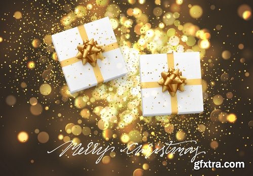 CM - Christmas background with gift box and golden lights bokeh. Xmas greeting card 2025029
