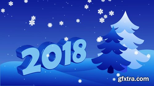 Happy New Year 2018 with christmas trees and snowflakes