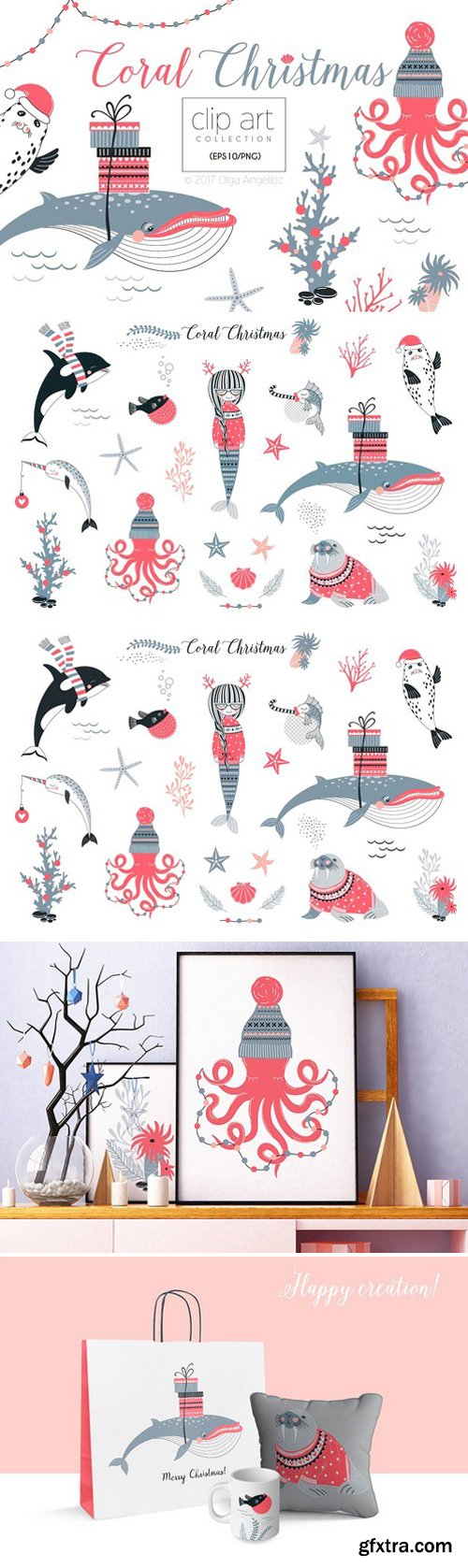 CM - Coral Christmas clip art collection 2057034