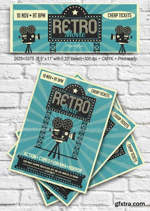 Retro Movie V5 Flyer PSD Template + Facebook Cover