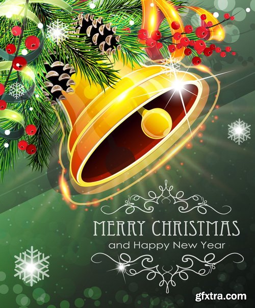 Holiday Background with Sparkles, Christmas Balls & Fir Branches 25xEPS