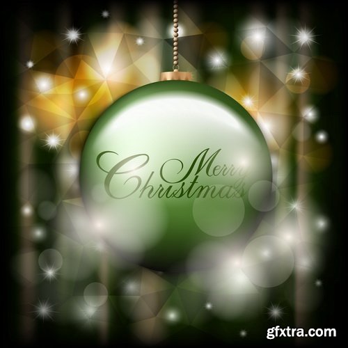 Holiday Background with Sparkles, Christmas Balls & Fir Branches 25xEPS