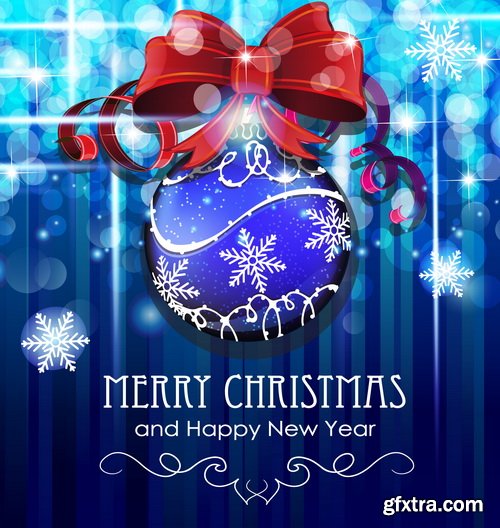 Holiday Background with Sparkles, Christmas Balls & Fir Branches 25xEPS