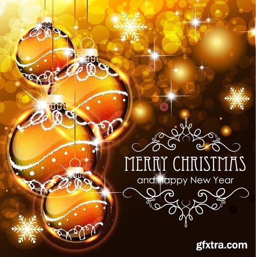 Holiday Background with Sparkles, Christmas Balls & Fir Branches 25xEPS