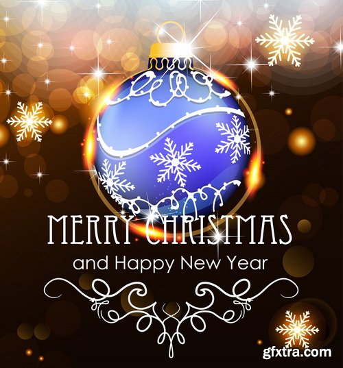 Holiday Background with Sparkles, Christmas Balls & Fir Branches 25xEPS
