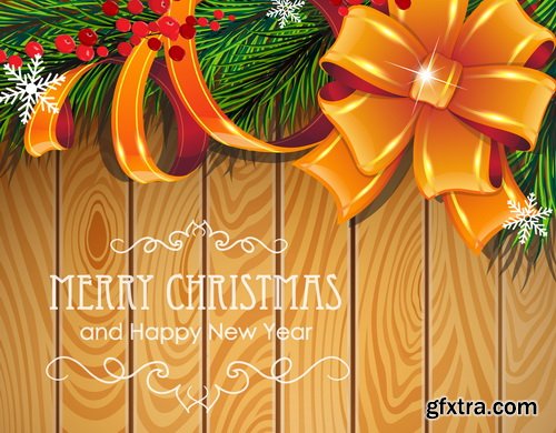 Holiday Background with Sparkles, Christmas Balls & Fir Branches 25xEPS