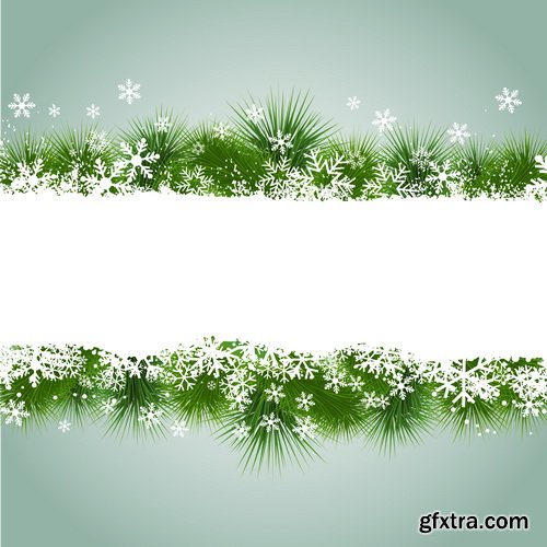 Christmas Backgrounds with Fir & Snowflakes 25xEPS