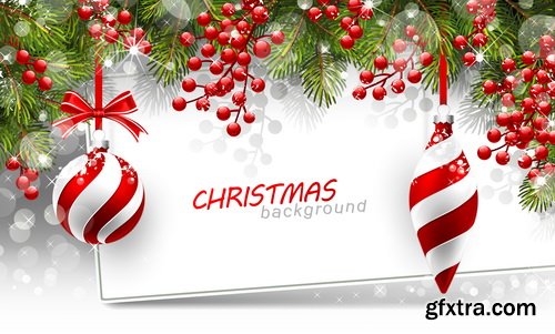 Christmas Backgrounds with Fir & Snowflakes 25xEPS