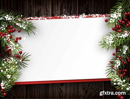 Christmas Backgrounds with Fir & Snowflakes 25xEPS