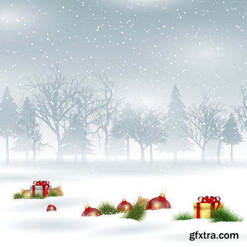 Christmas Backgrounds with Fir & Snowflakes 25xEPS