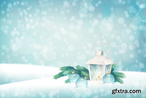 Christmas Backgrounds with Fir & Snowflakes 25xEPS