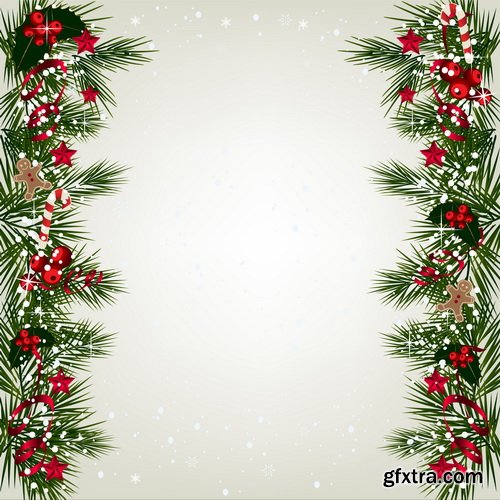 Christmas Backgrounds with Fir & Snowflakes 25xEPS