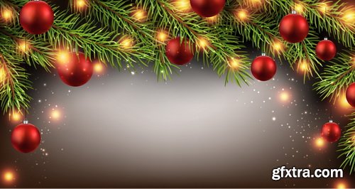 Christmas Backgrounds with Fir & Snowflakes 25xEPS