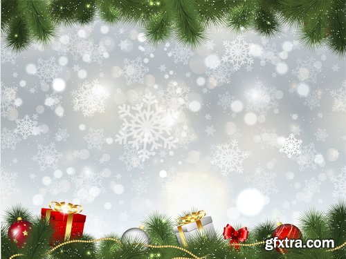 Christmas Backgrounds with Fir & Snowflakes 25xEPS