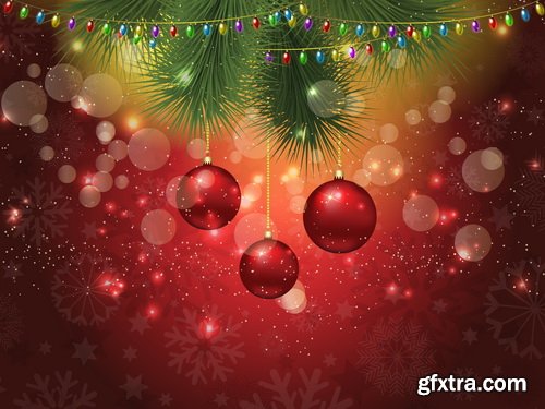 Christmas Backgrounds with Fir & Snowflakes 25xEPS