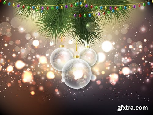 Christmas Backgrounds with Fir & Snowflakes 25xEPS