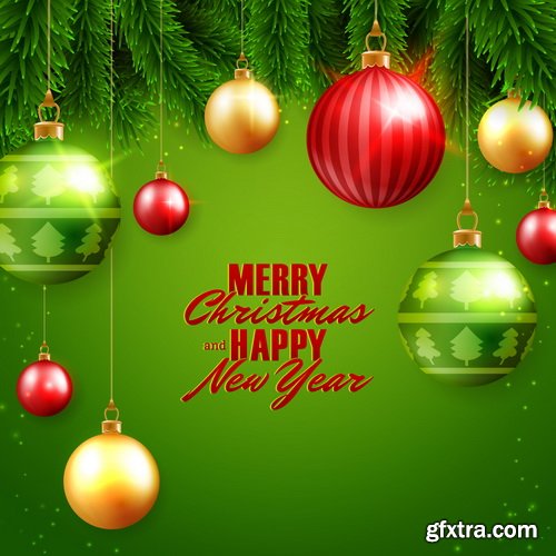 Christmas Ball on the Fir Branch Covered with Snow 25xEPS