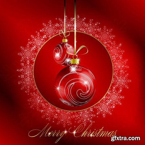 Christmas Ball on the Fir Branch Covered with Snow 25xEPS