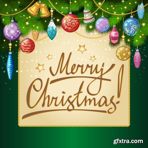 Christmas Ball on the Fir Branch Covered with Snow 25xEPS