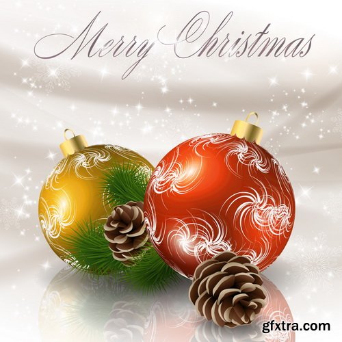 Christmas Ball on the Fir Branch Covered with Snow 25xEPS