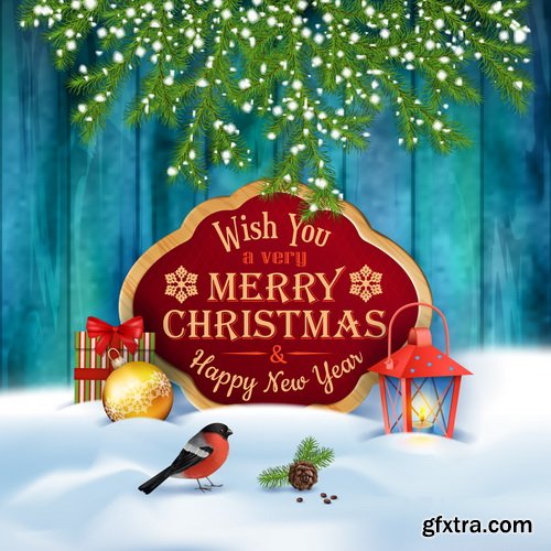 Christmas Ball on the Fir Branch Covered with Snow 25xEPS