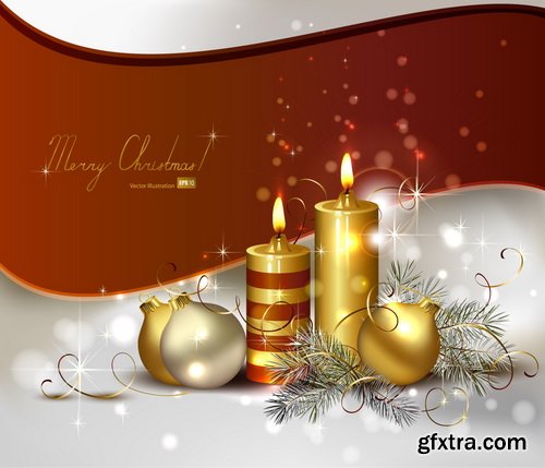 Christmas Ball on the Fir Branch Covered with Snow 25xEPS