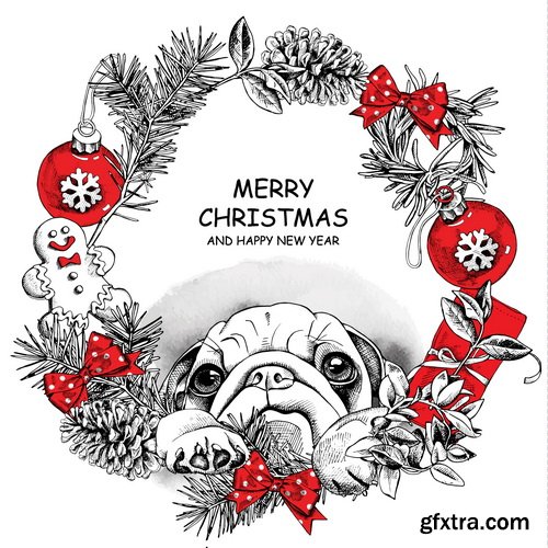 Christmas Ball on the Fir Branch Covered with Snow 25xEPS