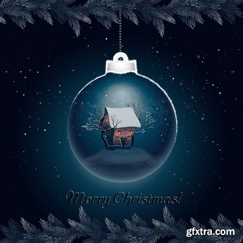 Christmas Ball on the Fir Branch Covered with Snow 25xEPS