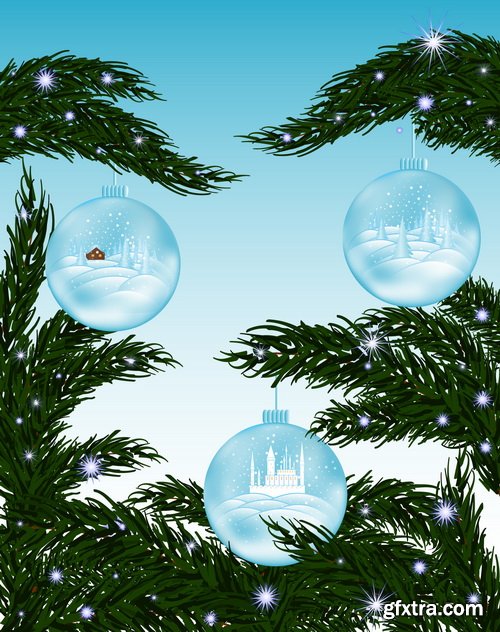 Christmas Ball on the Fir Branch Covered with Snow 25xEPS