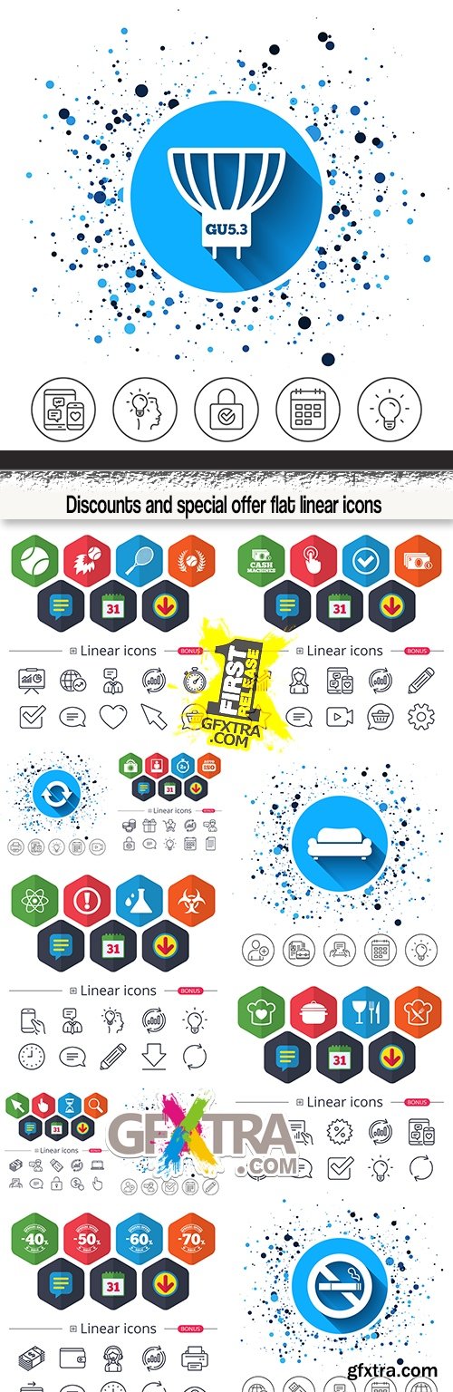 Discounts and special offer flat linear icons