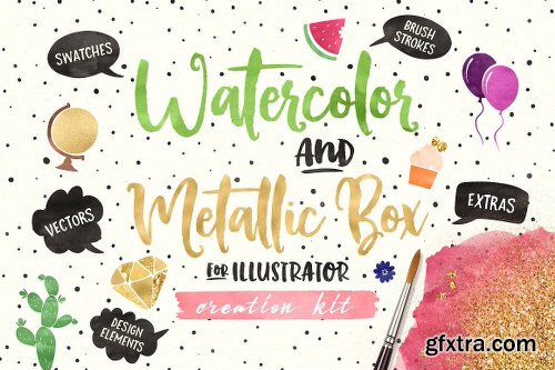 CreativeMarket (AI) Watercolor and Metallic Box 2088153