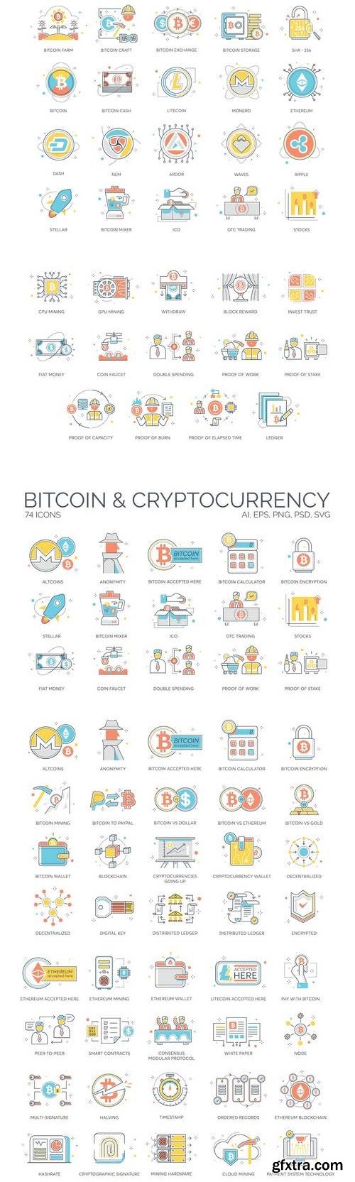 74 Bitcoin &amp; Cryptocurrency Icons