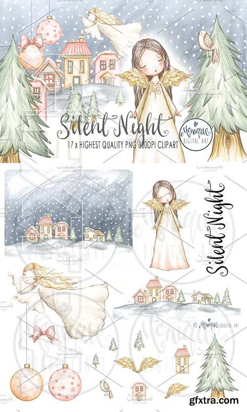 CreativeMarket - Christmas Angels Watercolor 2097953