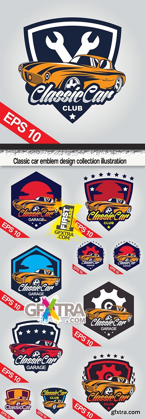 Classic car emblem design collection illustration