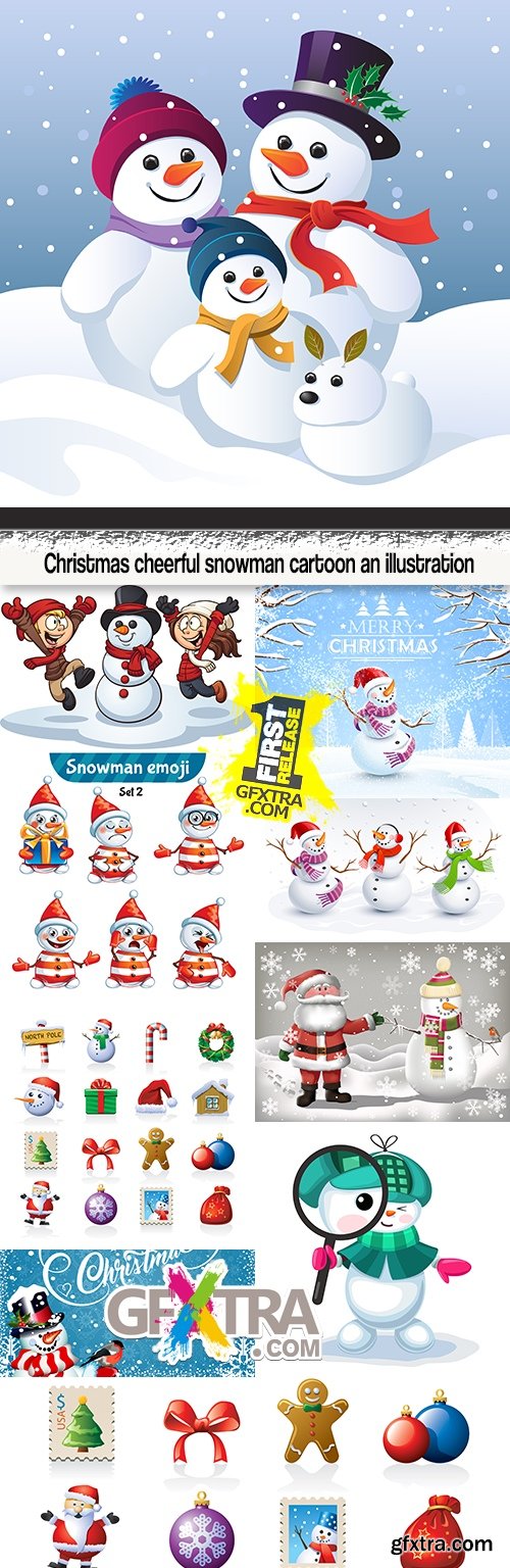 Christmas cheerful snowman cartoon an illustration