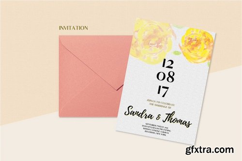 CreativeMarket Floral Wedding Invitation Set 2014719