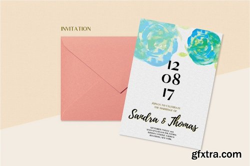 CreativeMarket Floral Wedding Invitation Set 2014719