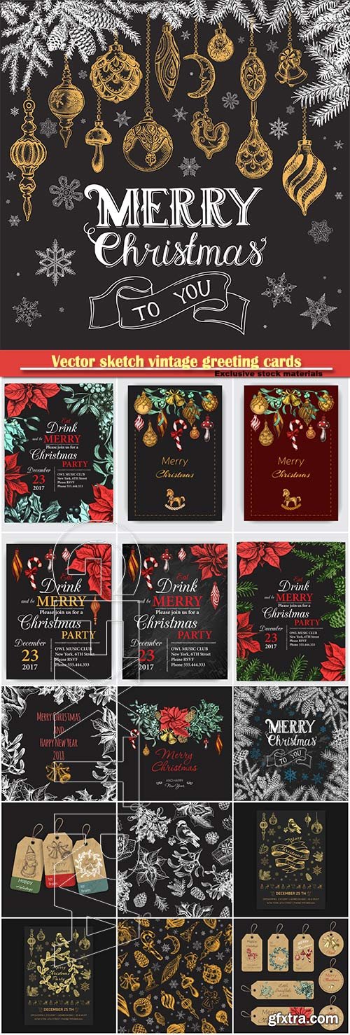 Vector illustration sketch vintage greeting cards and holiday design