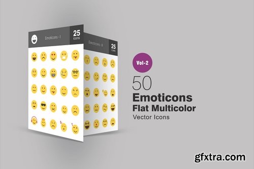 50 Emoticons Flat Multicolor Icons