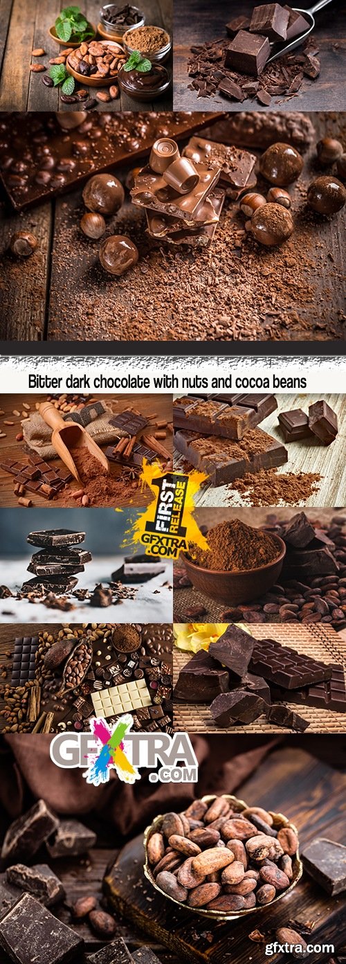 Bitter dark chocolate with nuts and cocoa beans
