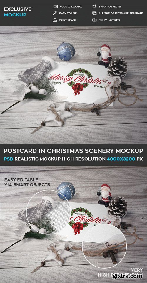 Postcard in Christmas Scenery - PSD Mockup Template