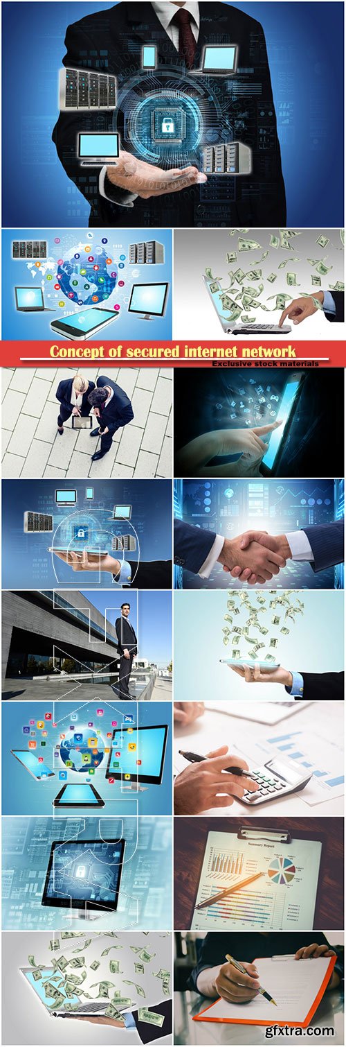Concept of secured internet network, business cooperation concept , business man and woman