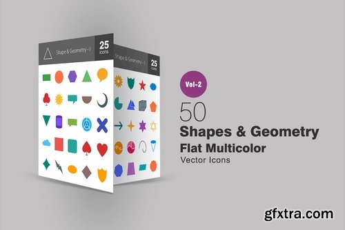 50 Shapes & Geometry Flat Multicolor Icons