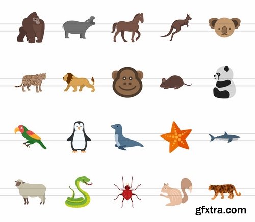 60 Animals & Insects Flat Multicolor Icons