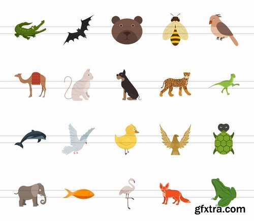 60 Animals & Insects Flat Multicolor Icons