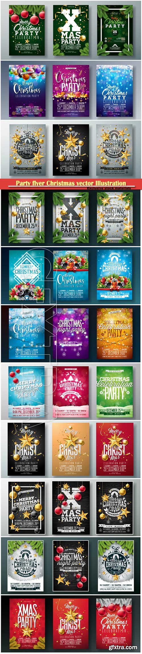 Party flyer Christmas vector Illustration with holiday elements