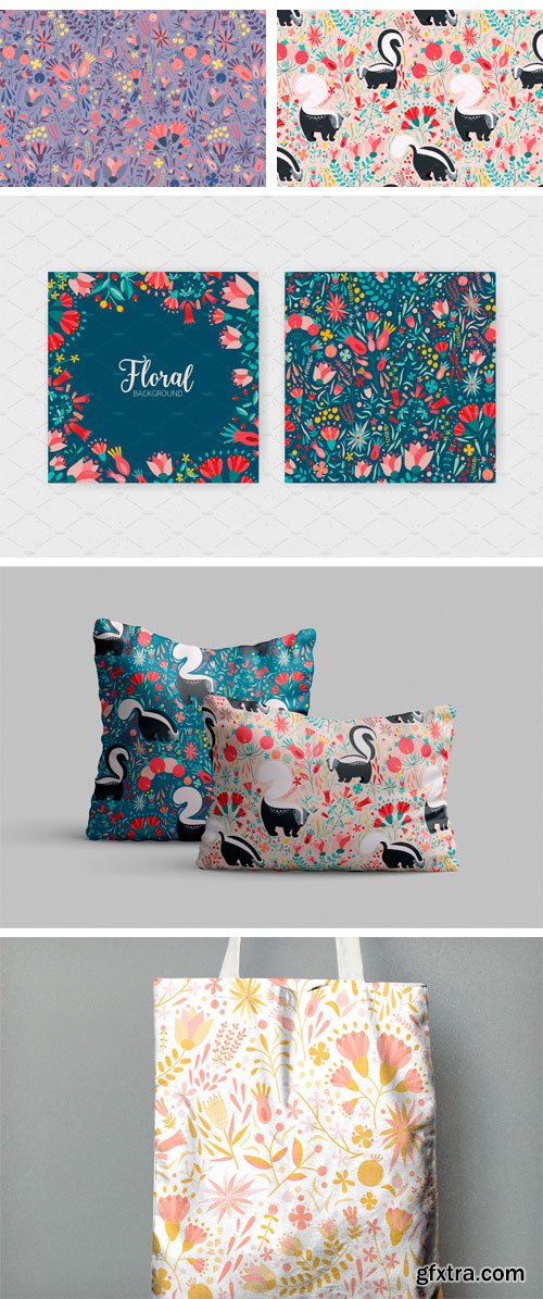 CM - Floral Seamless Pattern and Skunks 2053008