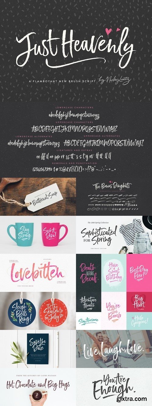 Just Heavenly Brush Font with Extras 4xOTF 1980576