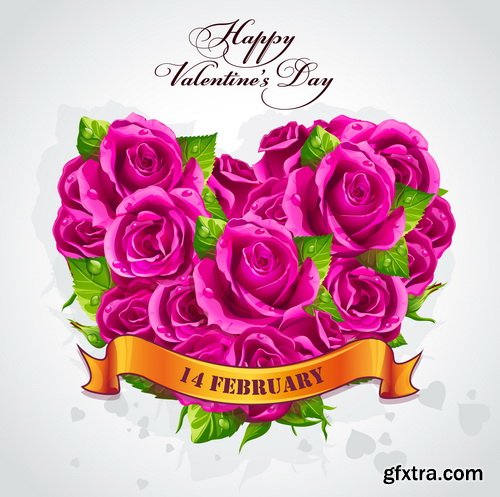 Happy Valentine's Day Greeting Cards with Red Roses 7xEPS