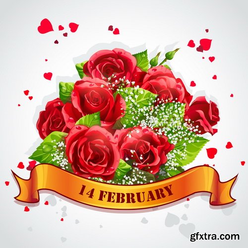 Happy Valentine's Day Greeting Cards with Red Roses 7xEPS